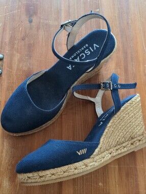 Viscata Navy Espadrille Wedge Sandals with Ankle Strap
